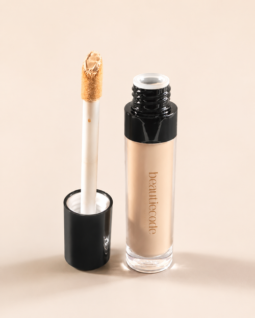 beautiecode full coverage concealer open showing the large doe foot and creamy product