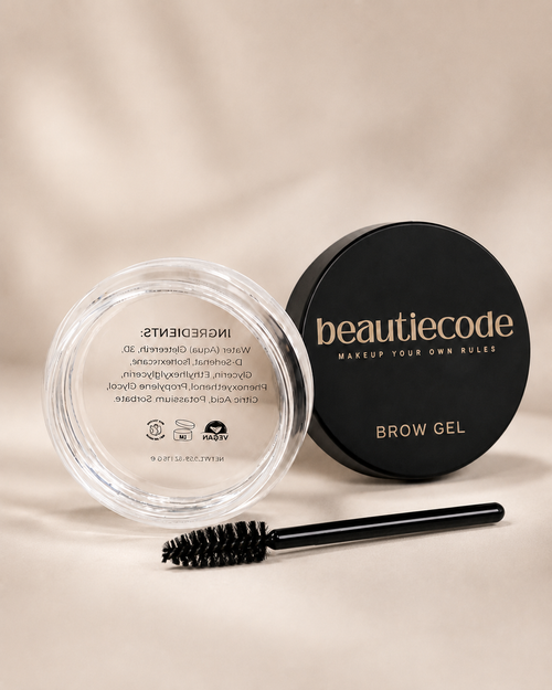 pot of beautiecode brow gel and spoolie