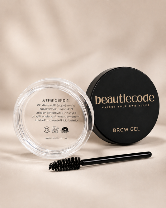 pot of beautiecode brow gel and spoolie
